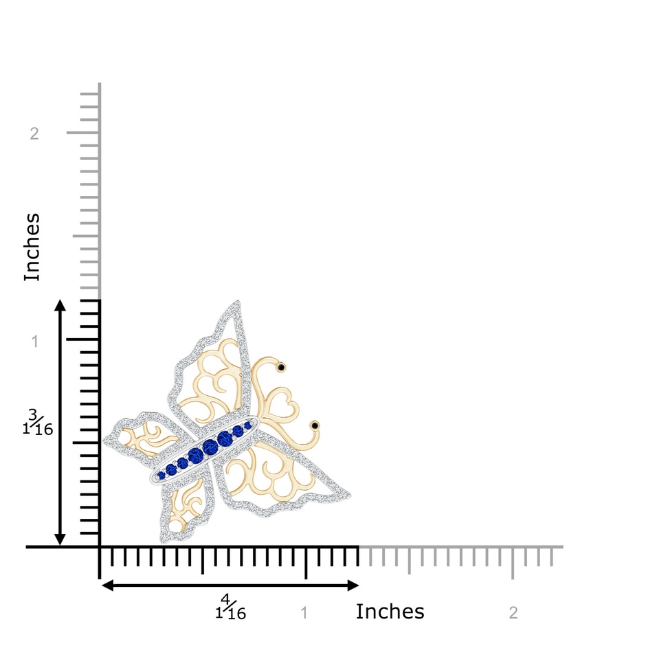 2mm AAAA Blue Sapphire and Diamond Butterfly Pendant in Two Tone in White Gold Yellow Gold product image