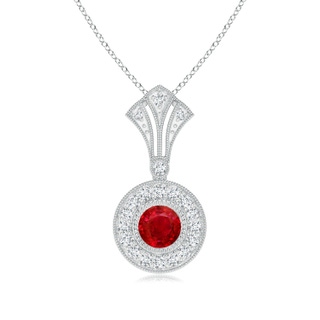 4mm AAA Vintage Style Ruby and Diamond Halo Pendant with Kite Motif in White Gold