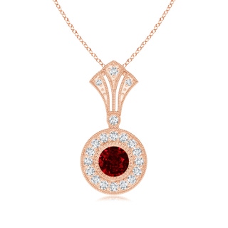 4mm AAAA Vintage Style Ruby and Diamond Halo Pendant with Kite Motif in Rose Gold