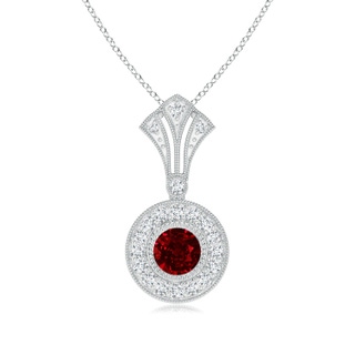 4mm AAAA Vintage Style Ruby and Diamond Halo Pendant with Kite Motif in White Gold
