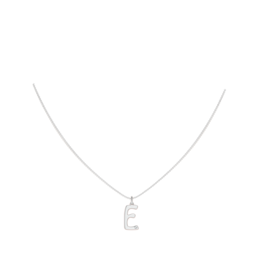 1.5mm HSI2 Gypsy Set Diamond Capital "E" Initial Pendant in White Gold Body-Neck
