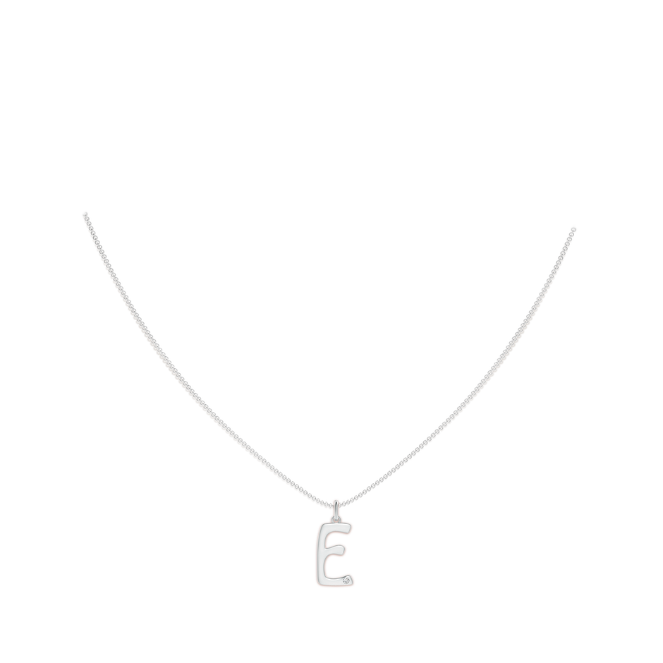 1.5mm HSI2 Gypsy Set Diamond Capital "E" Initial Pendant in White Gold body-neck