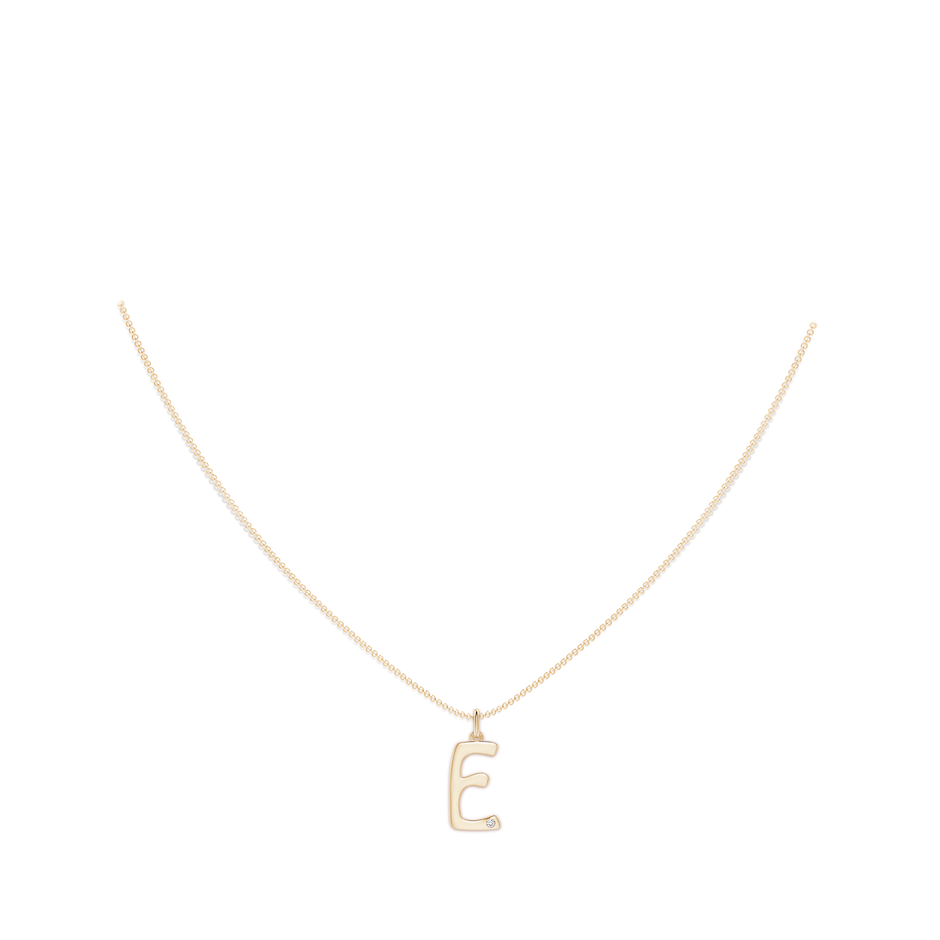 1.5mm HSI2 Gypsy Set Diamond Capital "E" Initial Pendant in Yellow Gold body-neck