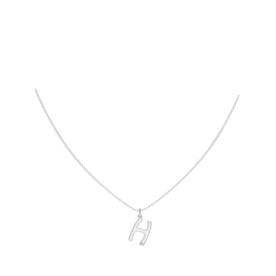 1.5mm HSI2 Gypsy Set Diamond Capital "H" Initial Pendant in White Gold body-neck