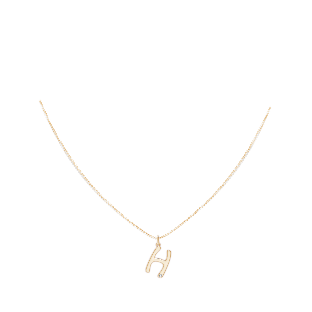 1.5mm HSI2 Gypsy Set Diamond Capital "H" Initial Pendant in Yellow Gold Body-Neck