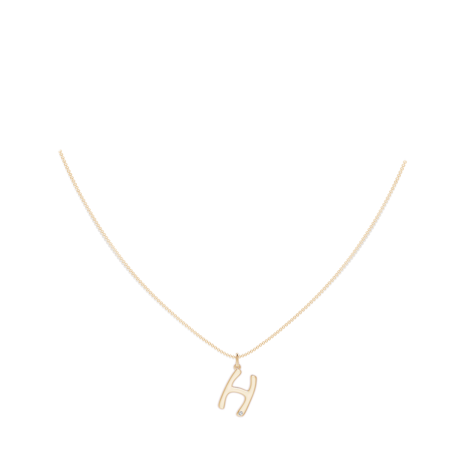 1.5mm HSI2 Gypsy Set Diamond Capital "H" Initial Pendant in Yellow Gold body-neck