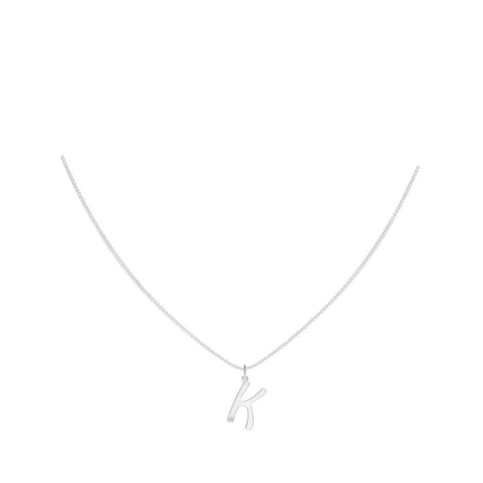 1.5mm HSI2 Gypsy Set Diamond Capital "K" Initial Pendant in White Gold body-neck