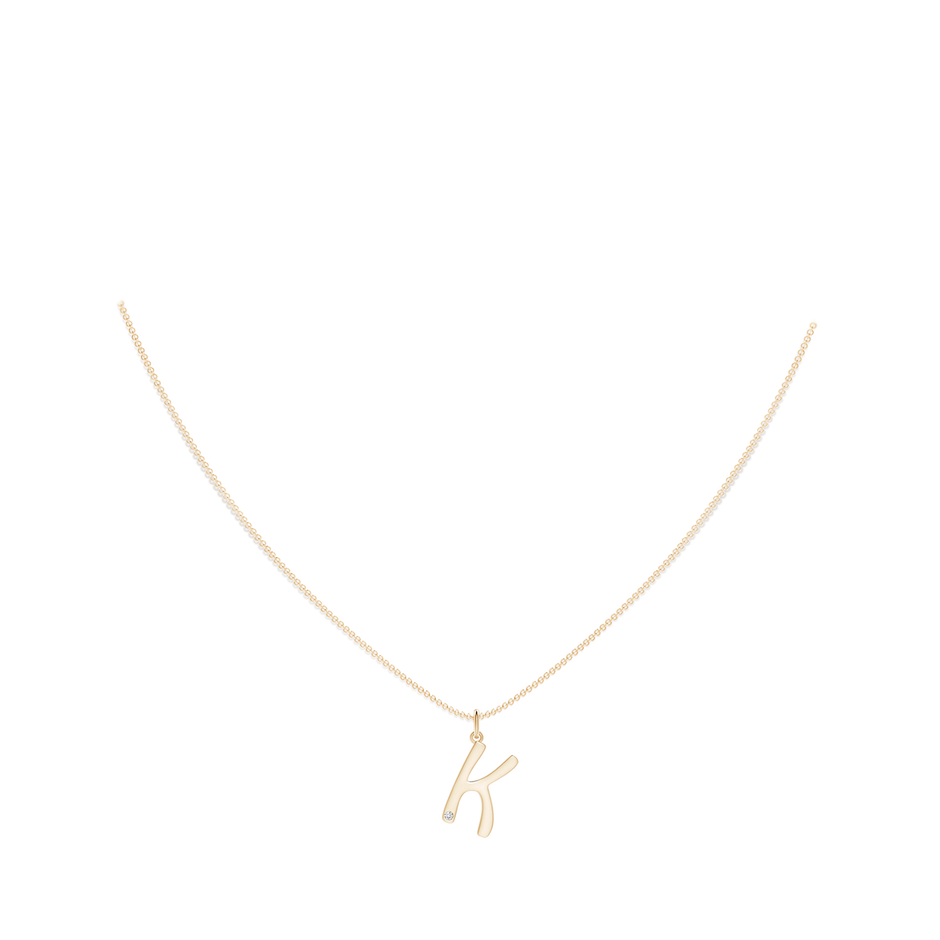 1.5mm HSI2 Gypsy Set Diamond Capital "K" Initial Pendant in Yellow Gold body-neck