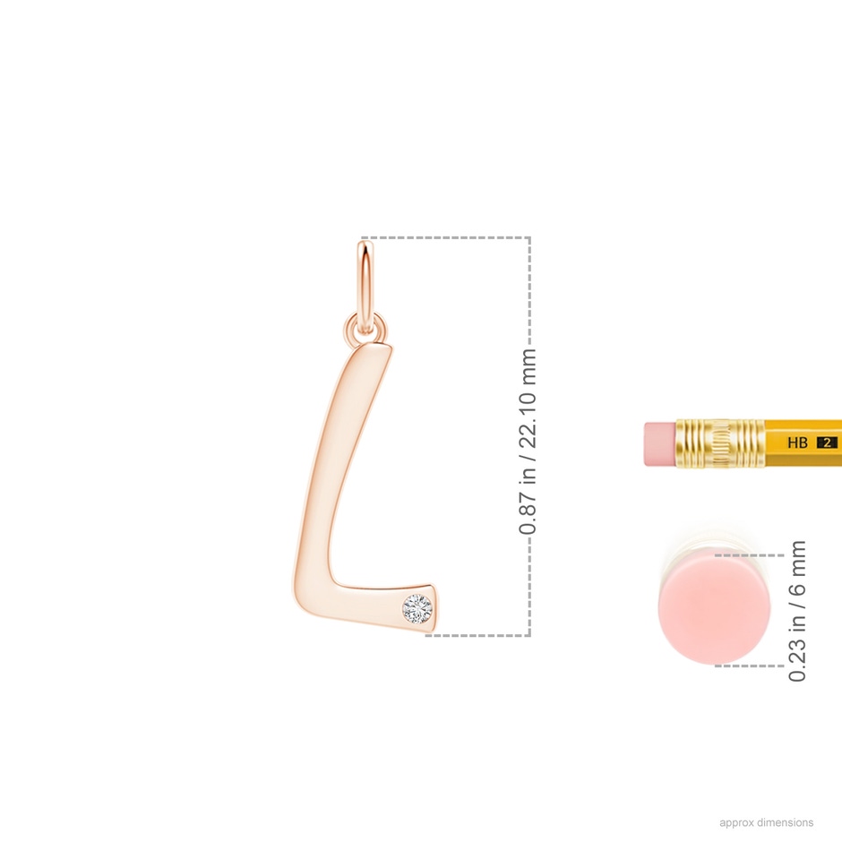 1.5mm HSI2 Gypsy Set Diamond Capital "L" Initial Pendant in Rose Gold ruler