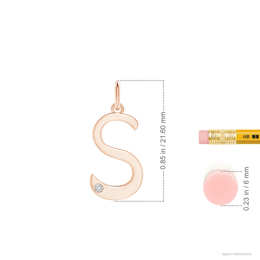 1.5mm HSI2 Gypsy Set Diamond Capital "S" Initial Pendant in Rose Gold Ruler