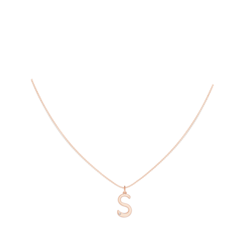 1.5mm HSI2 Gypsy Set Diamond Capital "S" Initial Pendant in Rose Gold Body-Neck