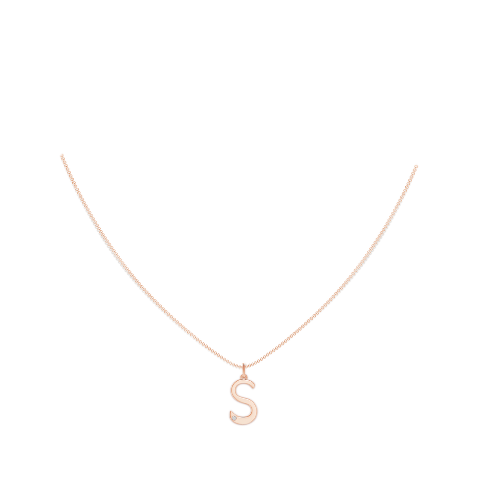 1.5mm HSI2 Gypsy Set Diamond Capital "S" Initial Pendant in Rose Gold body-neck