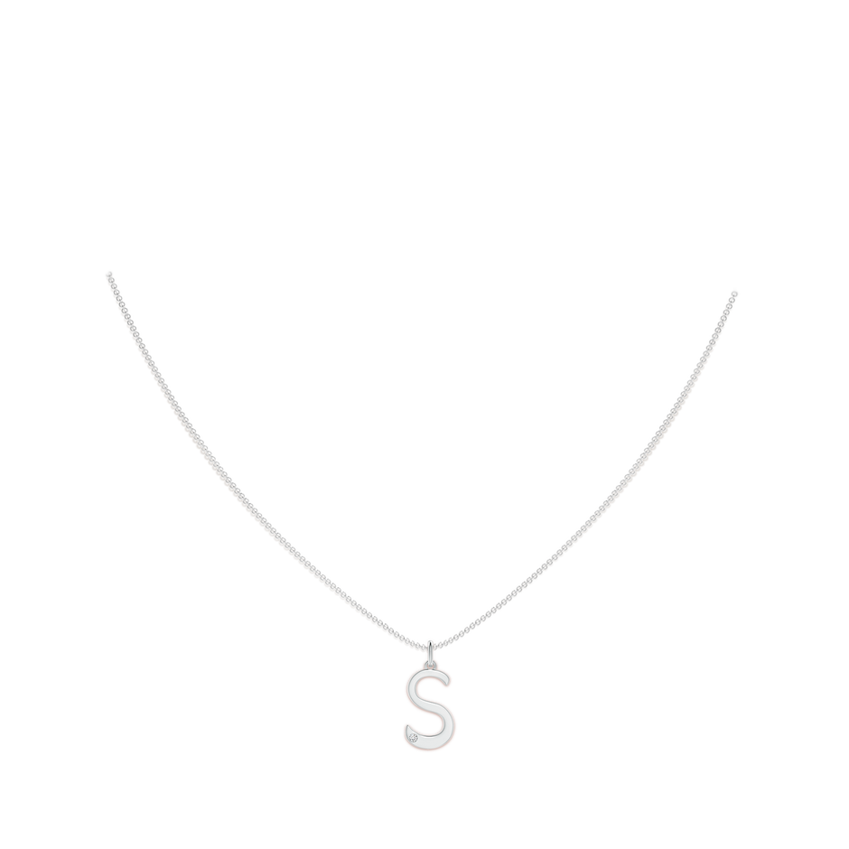 1.5mm HSI2 Gypsy Set Diamond Capital "S" Initial Pendant in White Gold body-neck