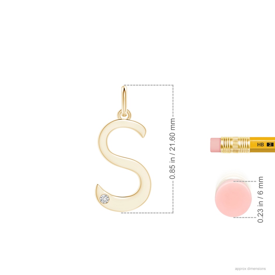 1.5mm HSI2 Gypsy Set Diamond Capital "S" Initial Pendant in Yellow Gold ruler