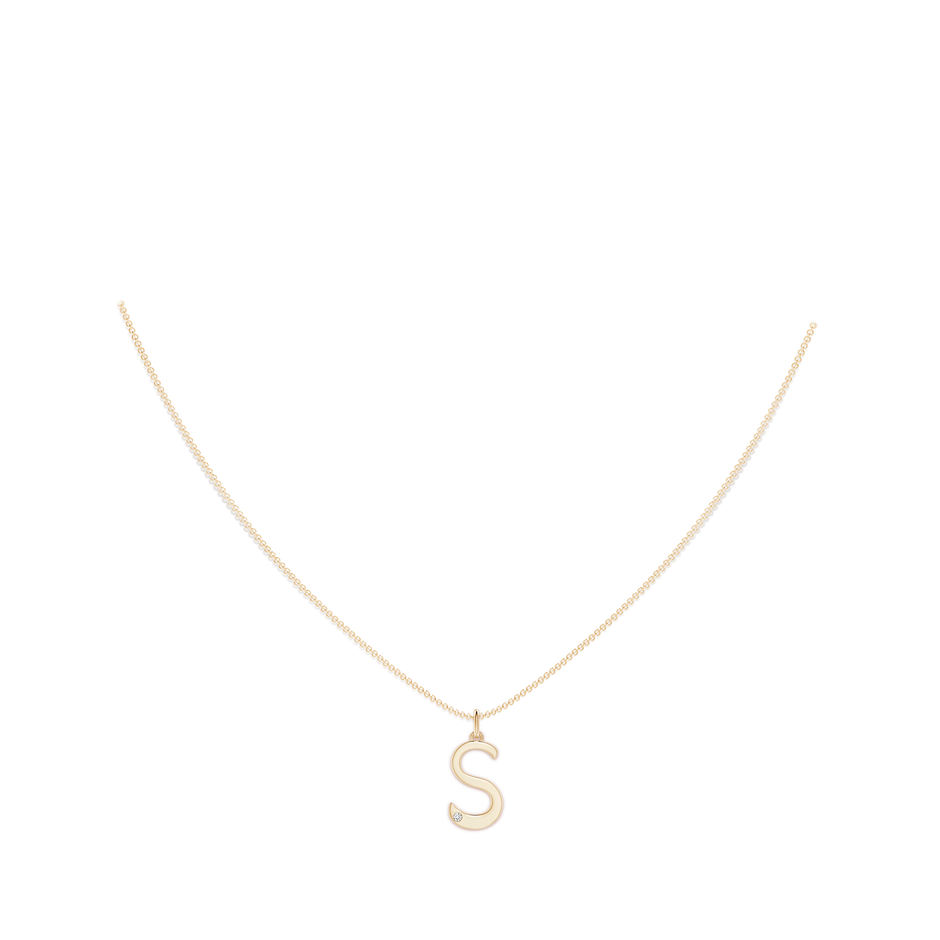 1.5mm HSI2 Gypsy Set Diamond Capital "S" Initial Pendant in Yellow Gold body-neck