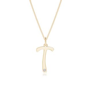 1.5mm HSI2 Gypsy Set Diamond Capital "T" Initial Pendant in Yellow Gold