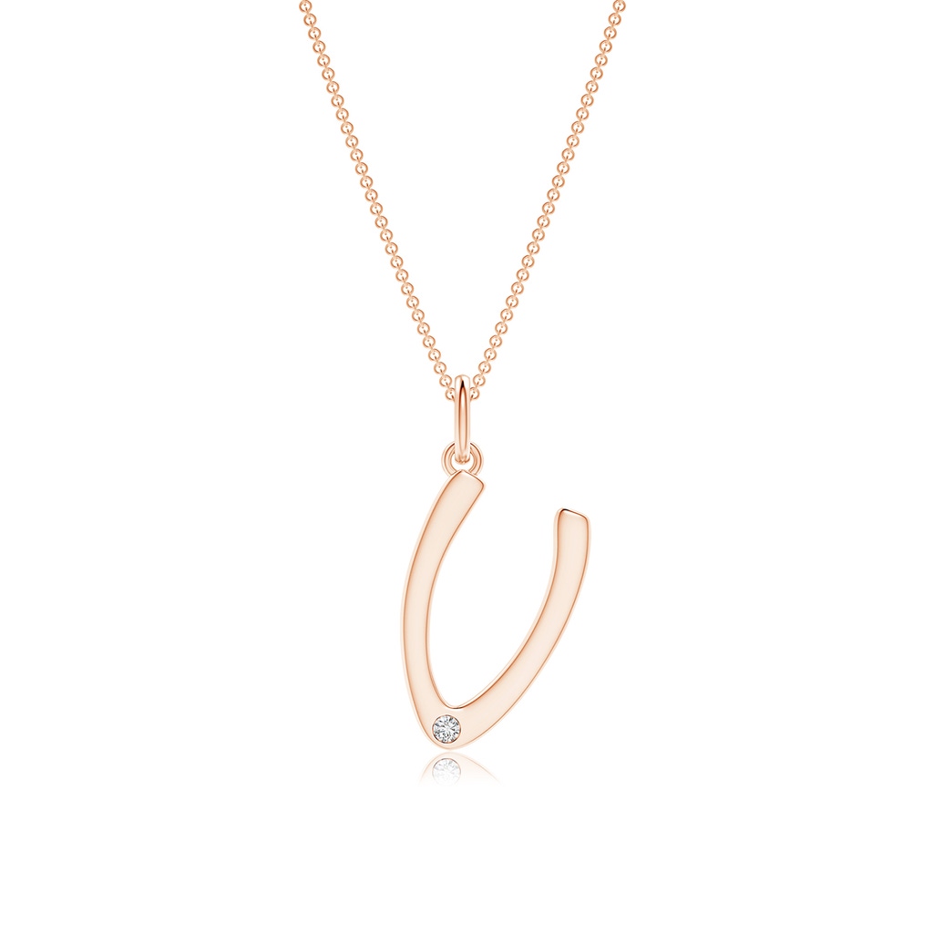 1.5mm HSI2 Gypsy Set Diamond Capital "V" Initial Pendant in Rose Gold