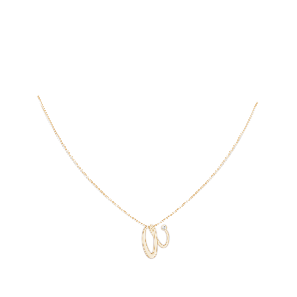 2mm HSI2 Bezel Set Diamond Lowercase "A" Initial Pendant in Yellow Gold Body-Neck