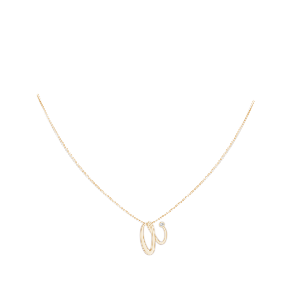 2mm HSI2 Bezel Set Diamond Lowercase "A" Initial Pendant in Yellow Gold body-neck