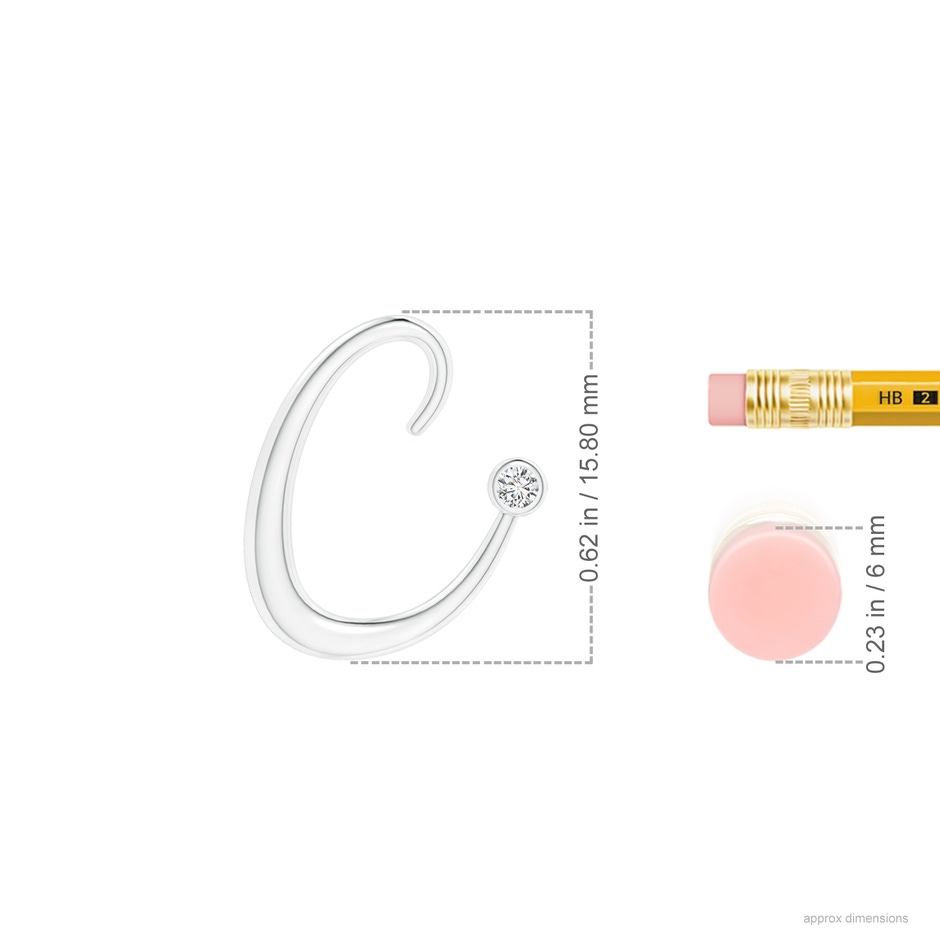2mm HSI2 Bezel Set Diamond Lowercase "C" Initial Pendant in P950 Platinum ruler