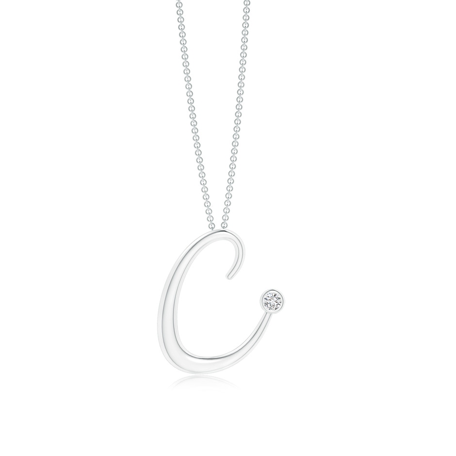 2mm HSI2 Bezel Set Diamond Lowercase "C" Initial Pendant in White Gold 