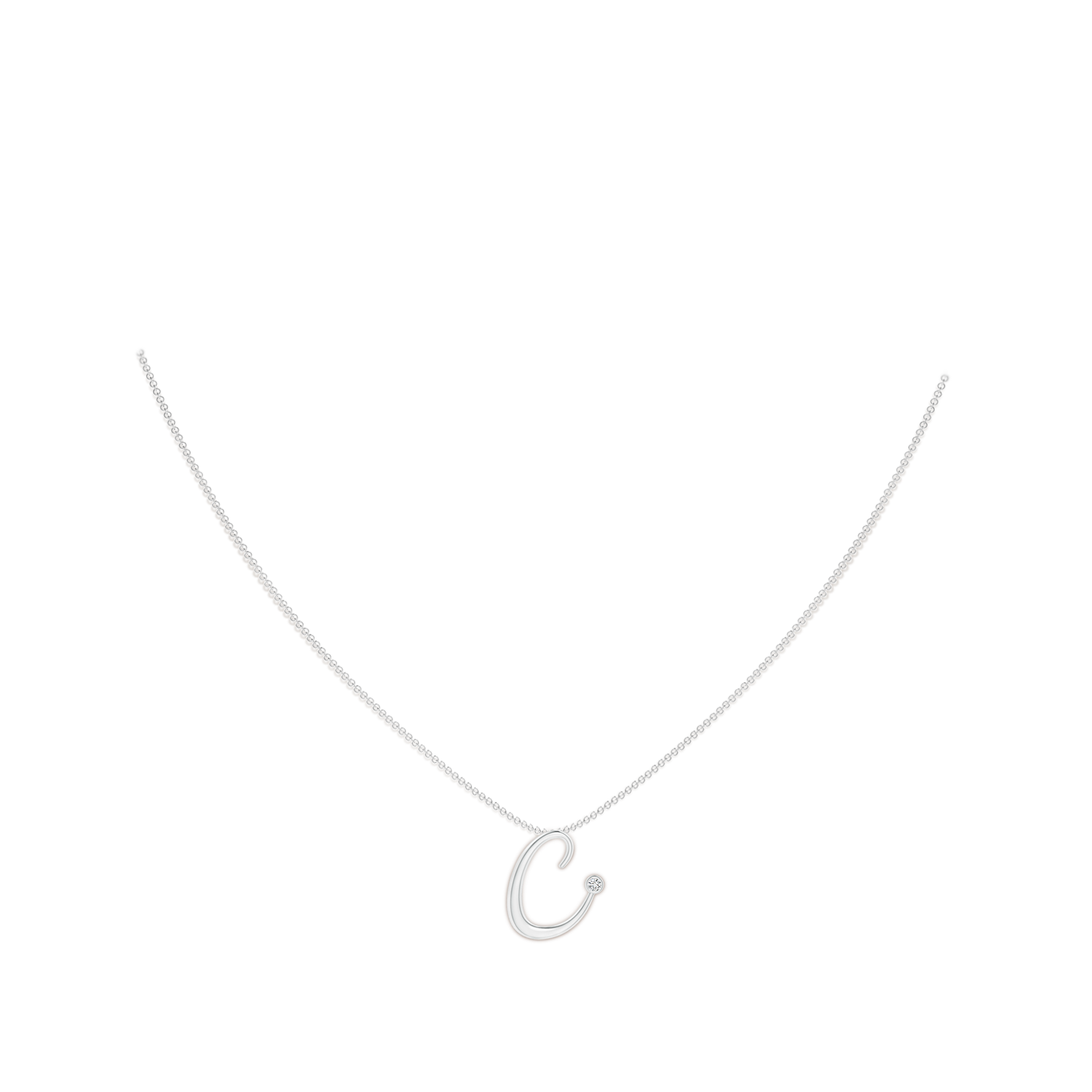 2mm HSI2 Bezel Set Diamond Lowercase "C" Initial Pendant in White Gold - body_neck