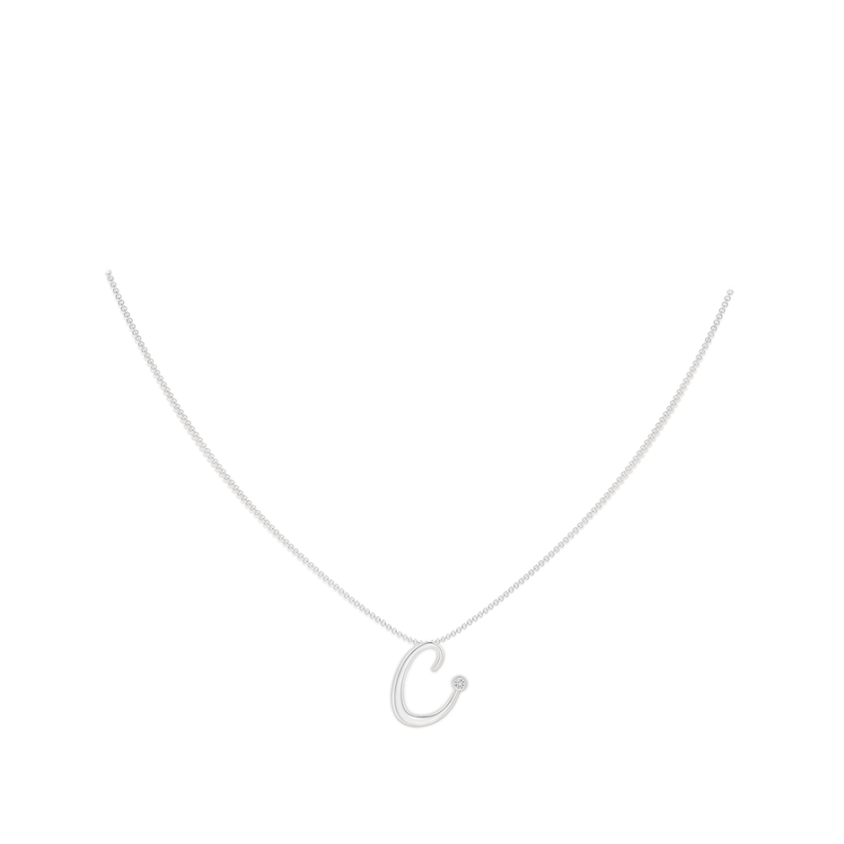 2mm HSI2 Bezel Set Diamond Lowercase "C" Initial Pendant in White Gold body-neck