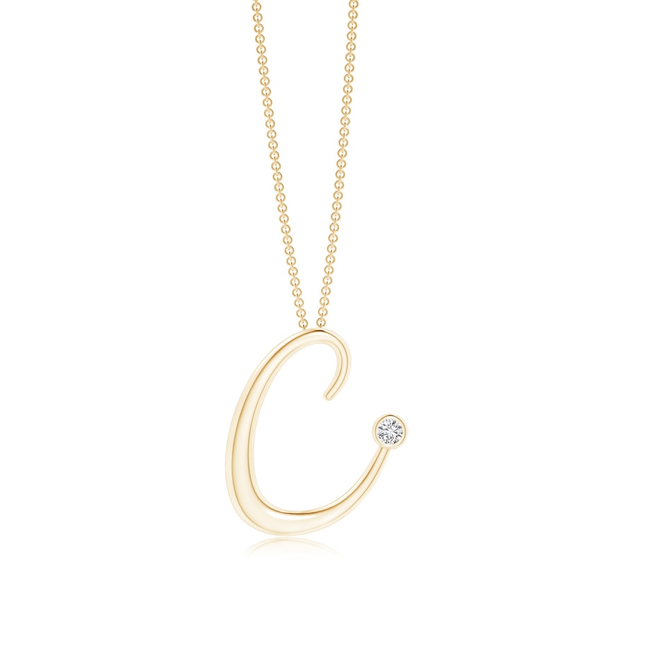 2mm HSI2 Bezel Set Diamond Lowercase "C" Initial Pendant in Yellow Gold 