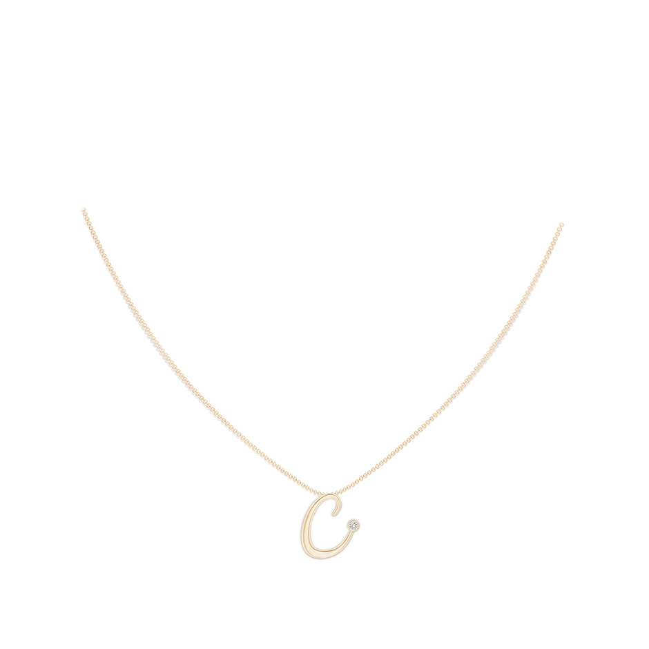 2mm HSI2 Bezel Set Diamond Lowercase "C" Initial Pendant in Yellow Gold body-neck