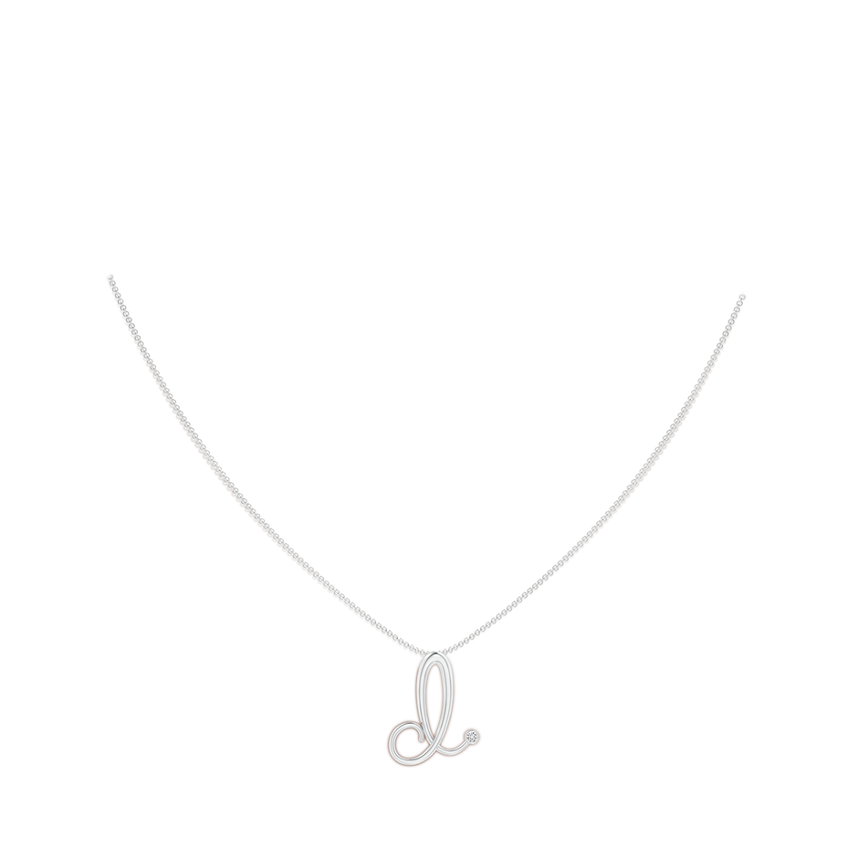 2mm HSI2 Bezel Set Diamond Lowercase "D" Initial Pendant in White Gold body-neck