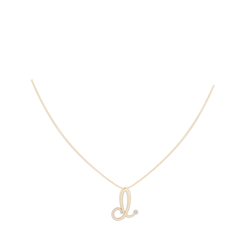 2mm HSI2 Bezel Set Diamond Lowercase "D" Initial Pendant in Yellow Gold body-neck