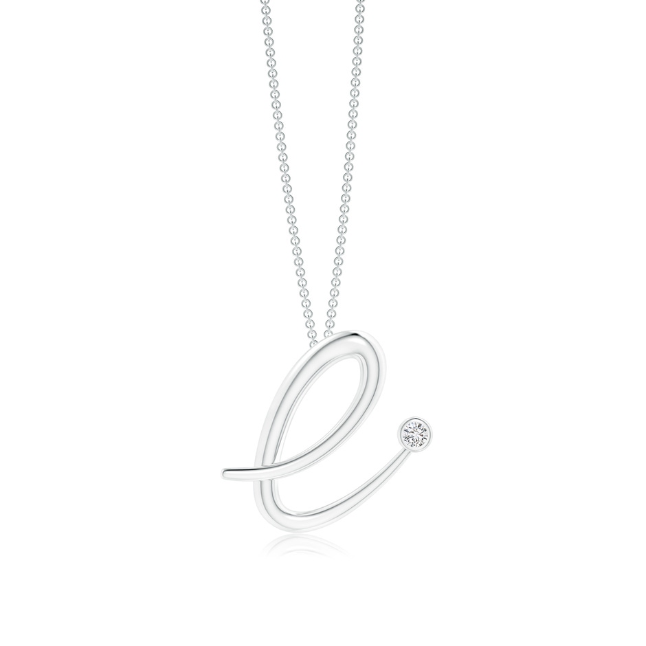 2mm HSI2 Bezel Set Diamond Lowercase "E" Initial Pendant in White Gold 