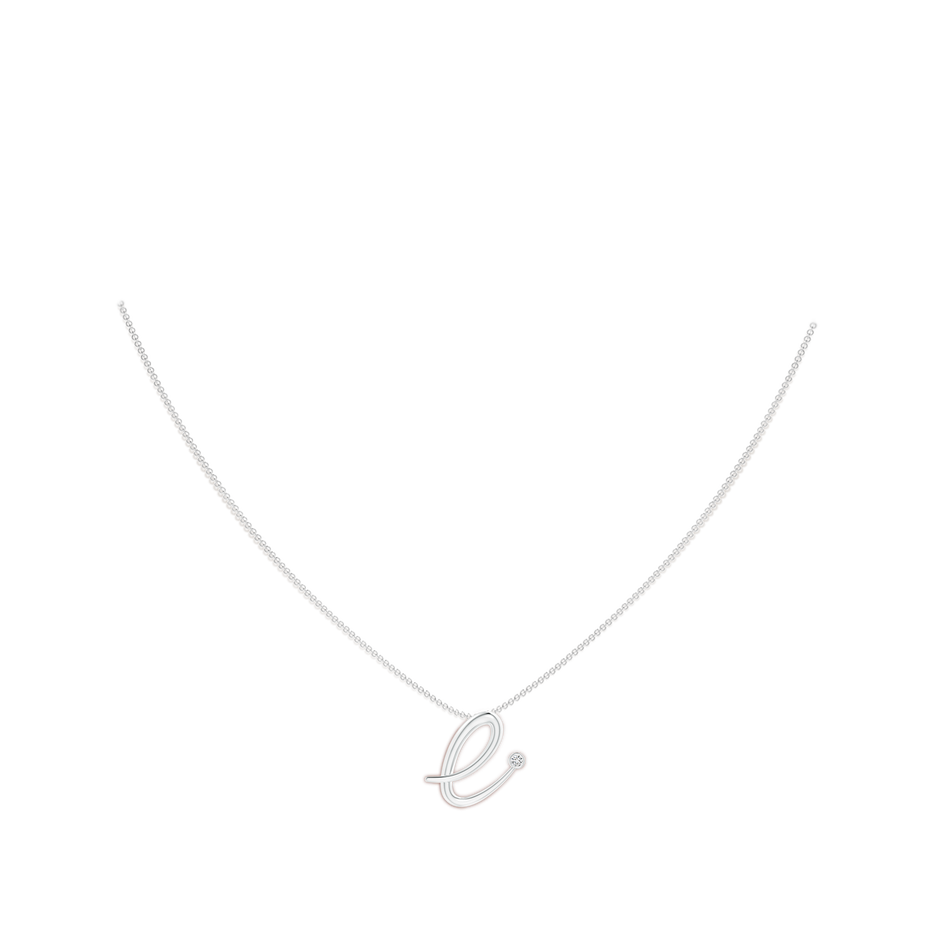 2mm HSI2 Bezel Set Diamond Lowercase "E" Initial Pendant in White Gold body-neck