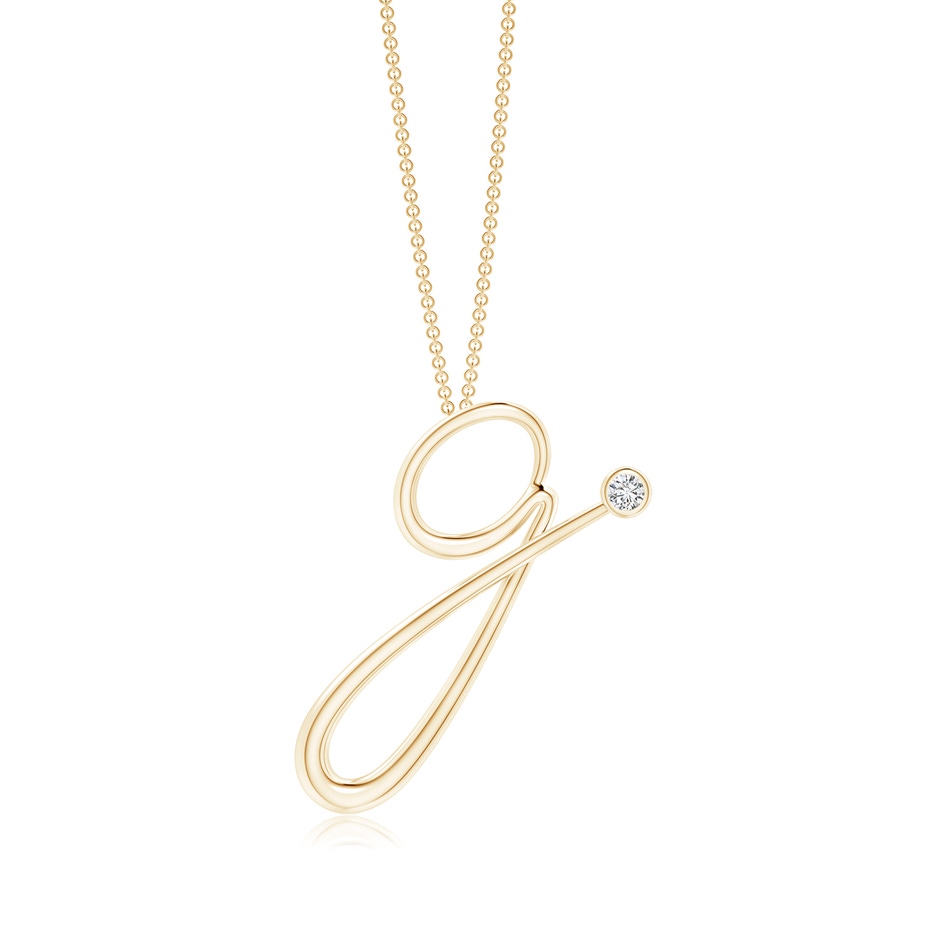 2mm HSI2 Bezel Set Diamond Lowercase "G" Initial Pendant in Yellow Gold 