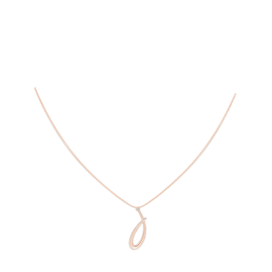 2mm HSI2 Bezel Set Diamond Lowercase "J" Initial Pendant in Rose Gold body-neck