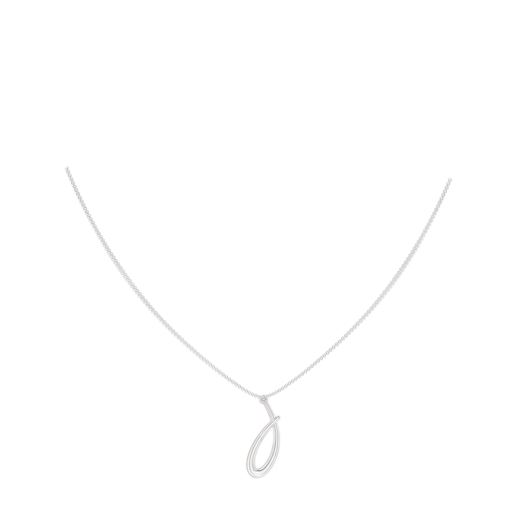 2mm HSI2 Bezel Set Diamond Lowercase "J" Initial Pendant in White Gold Body-Neck