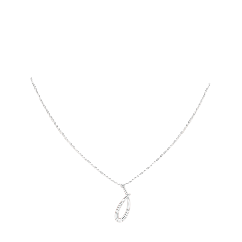 2mm HSI2 Bezel Set Diamond Lowercase "J" Initial Pendant in White Gold body-neck