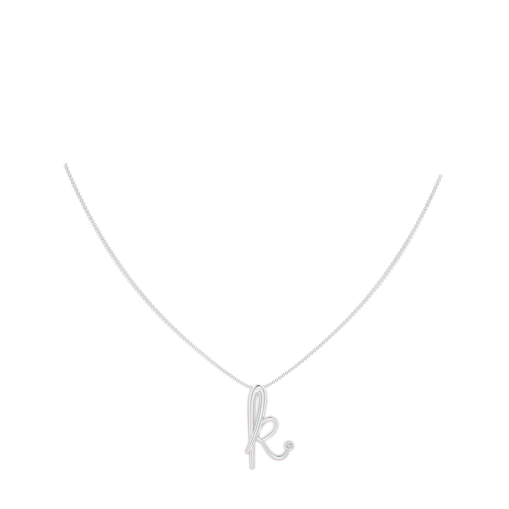 2mm HSI2 Bezel Set Diamond Lowercase "K" Initial Pendant in White Gold Body-Neck