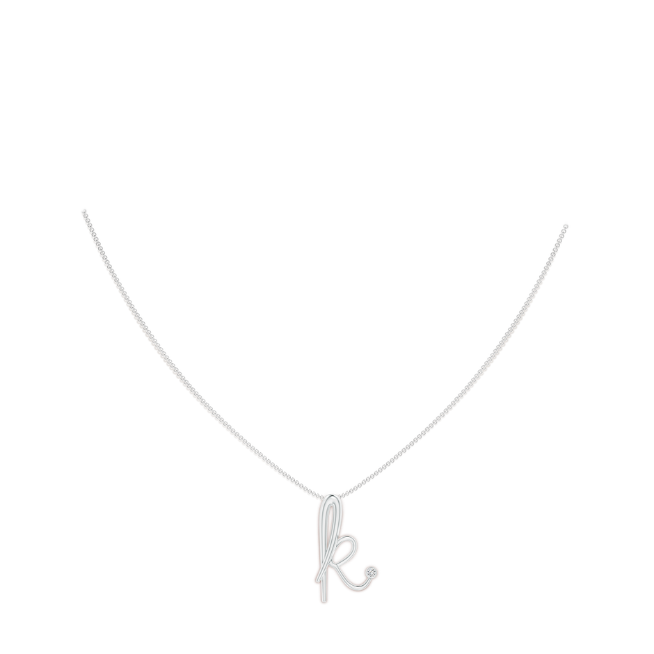 2mm HSI2 Bezel Set Diamond Lowercase "K" Initial Pendant in White Gold body-neck