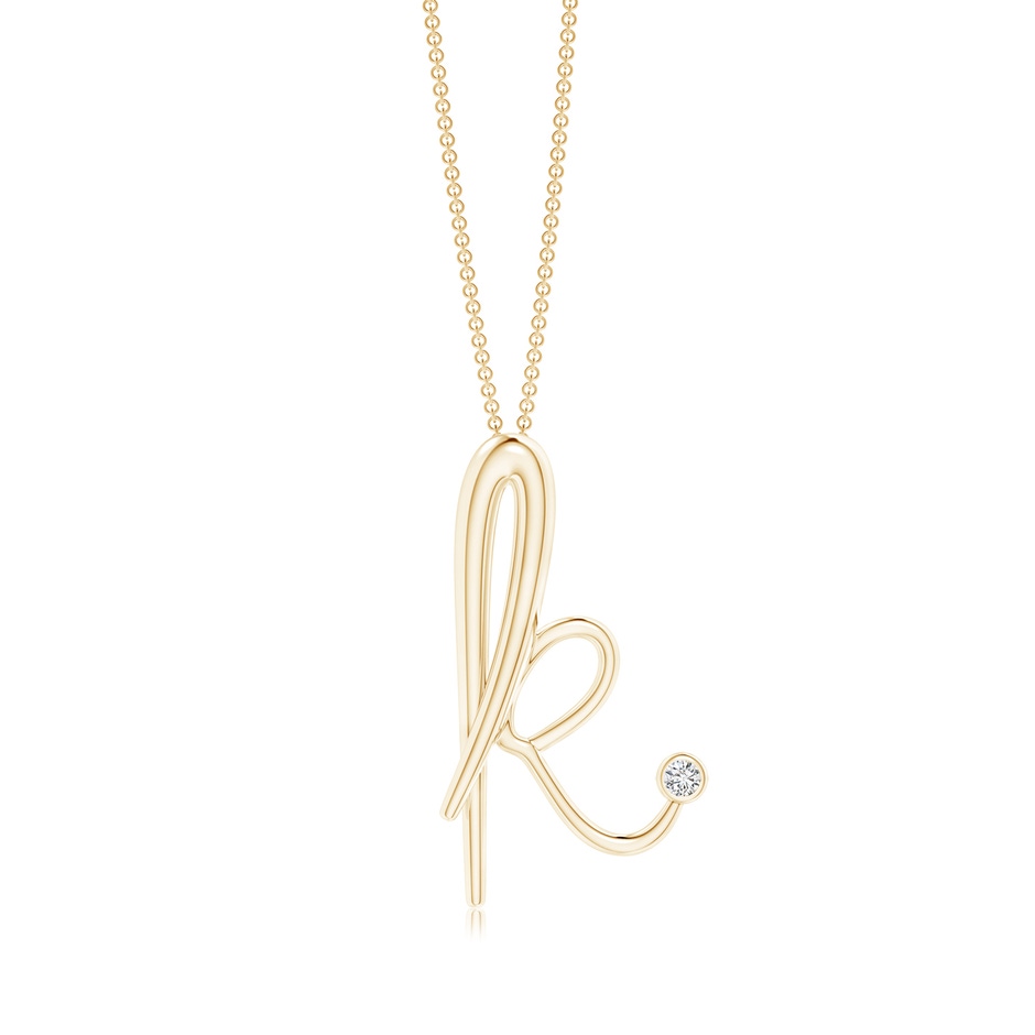 2mm HSI2 Bezel Set Diamond Lowercase "K" Initial Pendant in Yellow Gold 