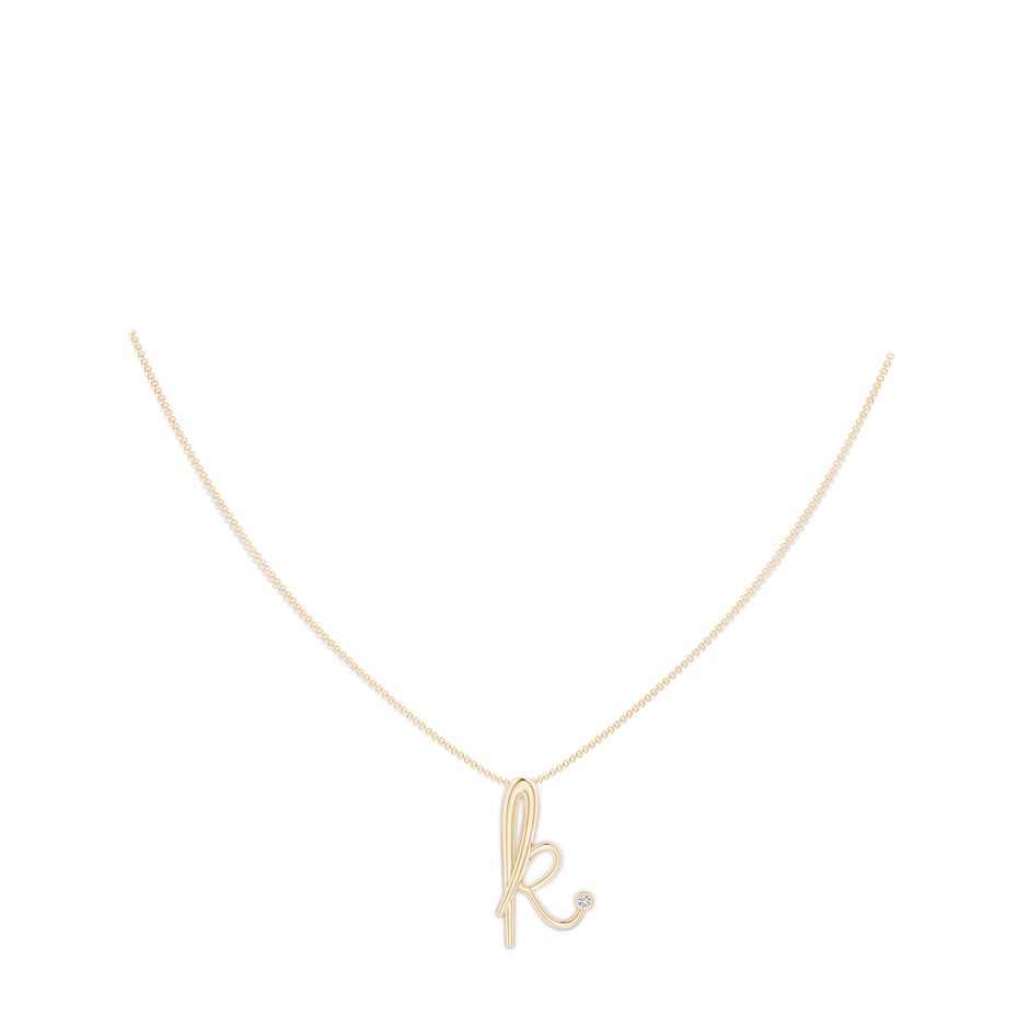 2mm HSI2 Bezel Set Diamond Lowercase "K" Initial Pendant in Yellow Gold body-neck