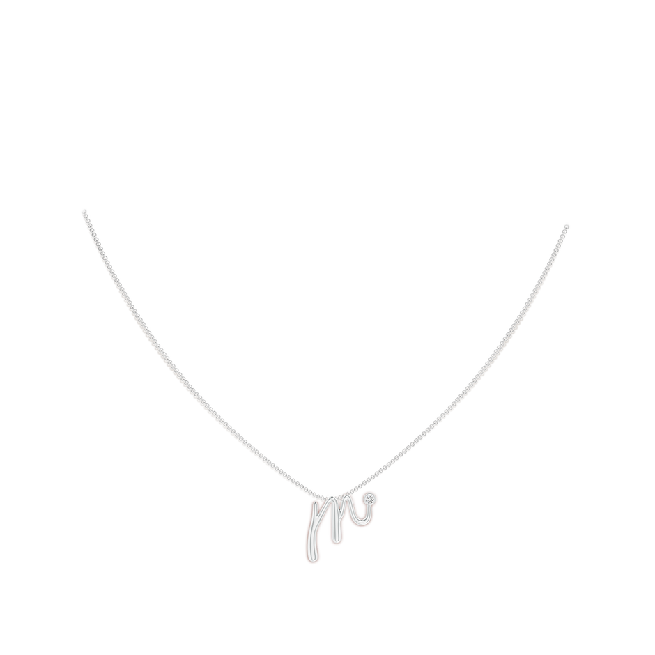 2mm HSI2 Bezel Set Diamond Lowercase "M" Initial Pendant in White Gold body-neck