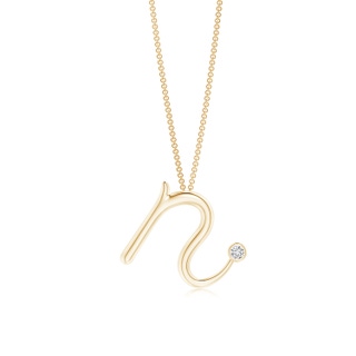 2mm HSI2 Bezel Set Diamond Lowercase "N" Initial Pendant in 10K Yellow Gold