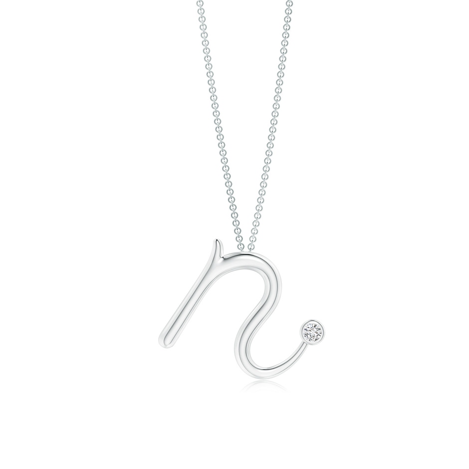 2mm HSI2 Bezel Set Diamond Lowercase "N" Initial Pendant in White Gold 