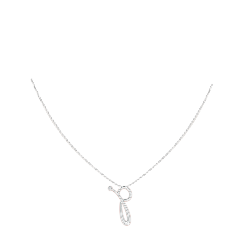 2mm HSI2 Bezel Set Diamond Lowercase "P" Initial Pendant in White Gold body-neck