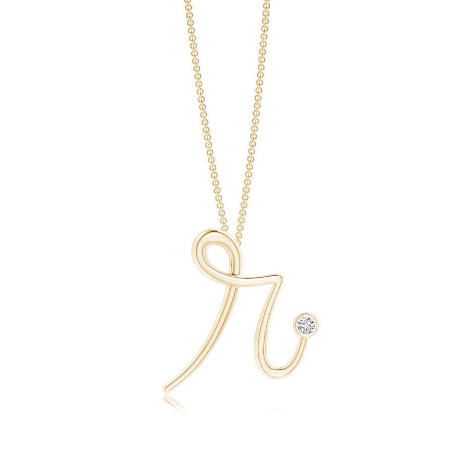 2mm HSI2 Bezel Set Diamond Lowercase "R" Initial Pendant in 10K Yellow Gold 