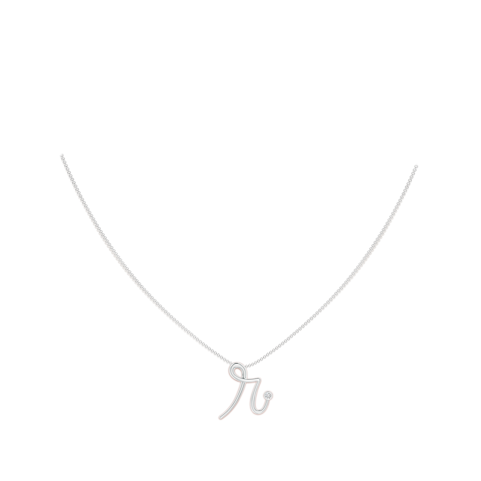 2mm HSI2 Bezel Set Diamond Lowercase "R" Initial Pendant in P950 Platinum body-neck