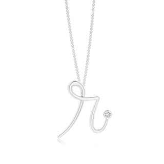 2mm HSI2 Bezel Set Diamond Lowercase "R" Initial Pendant in White Gold