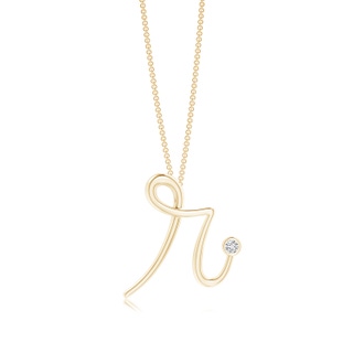 2mm HSI2 Bezel Set Diamond Lowercase "R" Initial Pendant in Yellow Gold