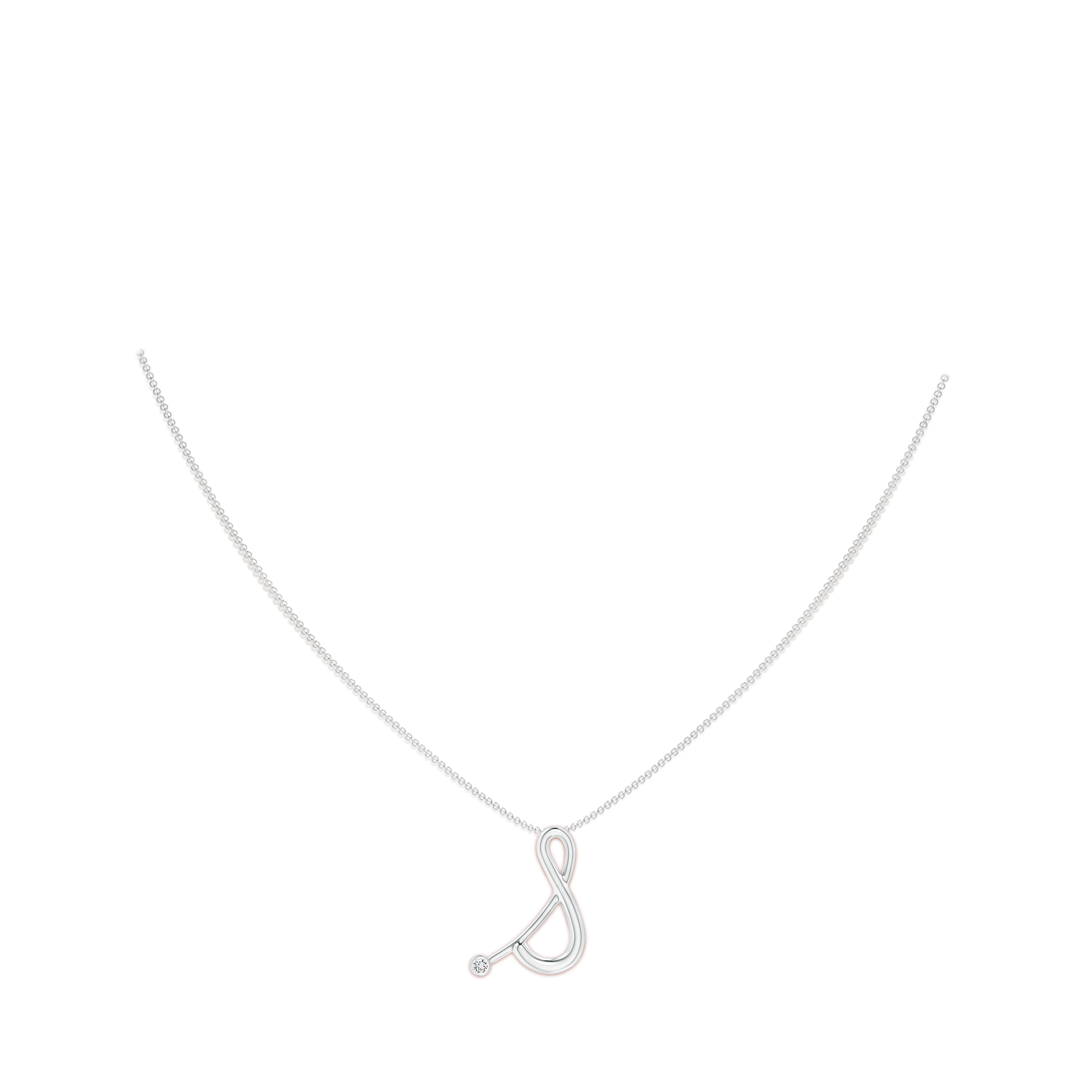 2mm HSI2 Bezel Set Diamond Lowercase "S" Initial Pendant in P950 Platinum - body_neck